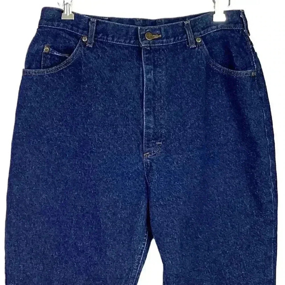 Lee Jeans Women 14 Blue High Waist Mom Dark Cotton Straght Union Made Vintage - Picture 2 of 8